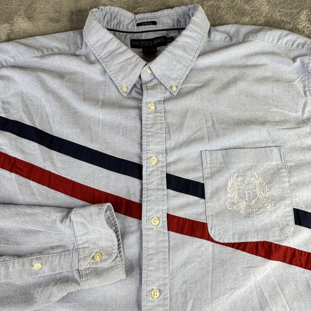 US Polo Assn Shirt Mens‎ 4XLT Button Chambray Classic Crest Striped Pocket